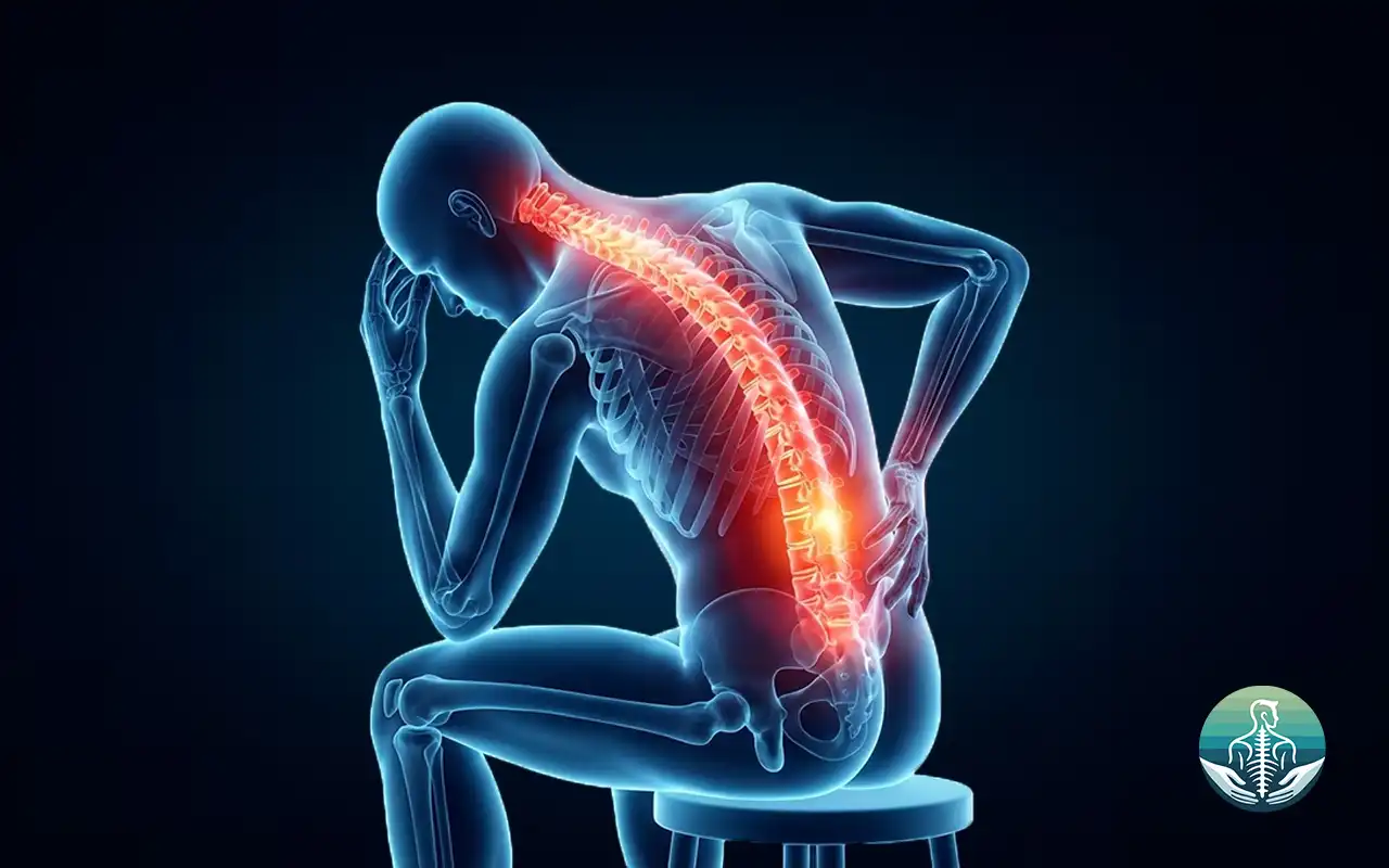 Medical illustration showing chronic back pain used to represent home physiotherapy services in Kuwait for lower back pain spinal rehabilitation and posture correction.