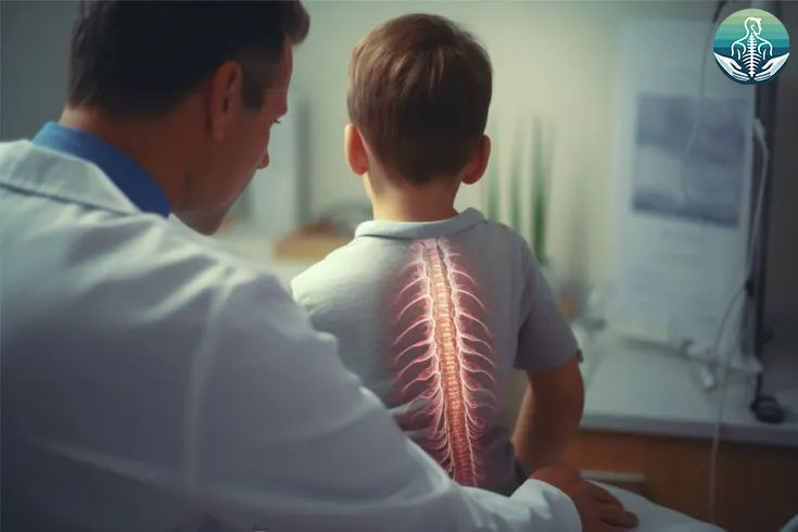 Child with kyphosis spine curvature receiving physiotherapy treatment in Kuwait